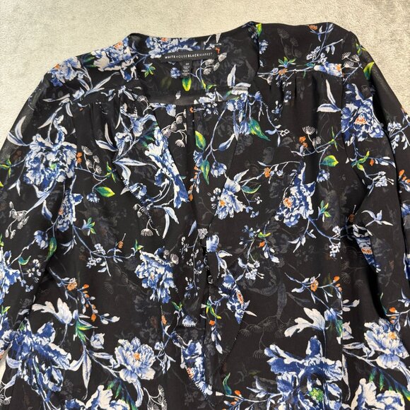 WHBM Ruffle Blouse V-Neck Bell Sleeves Sheer Flowy Romantic Boho Chic Sz 10 - Picture 4 of 10